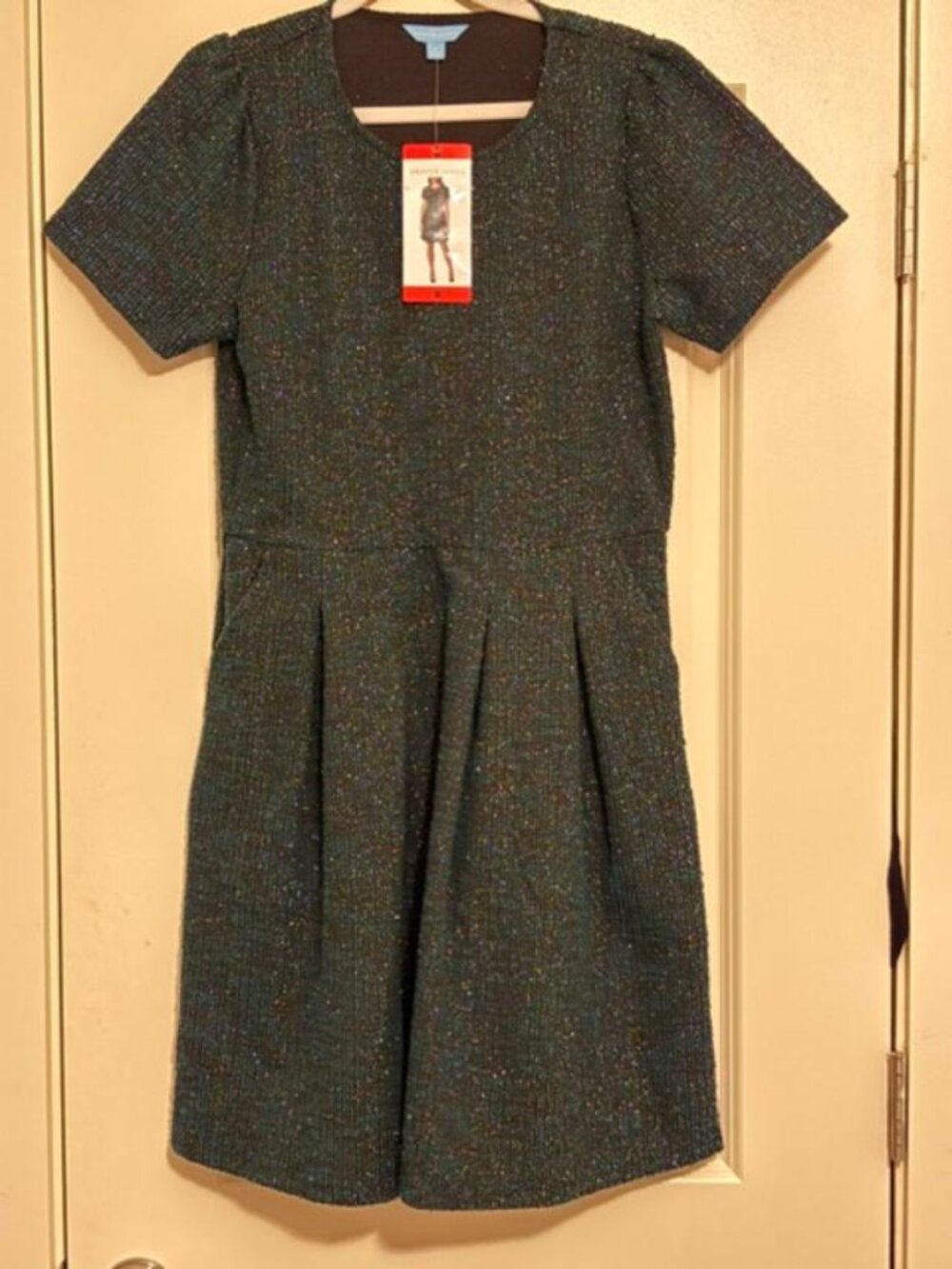 NWT Women's Draper James Fit & Flare Dress Size Med SS Dark Green Metallic Party